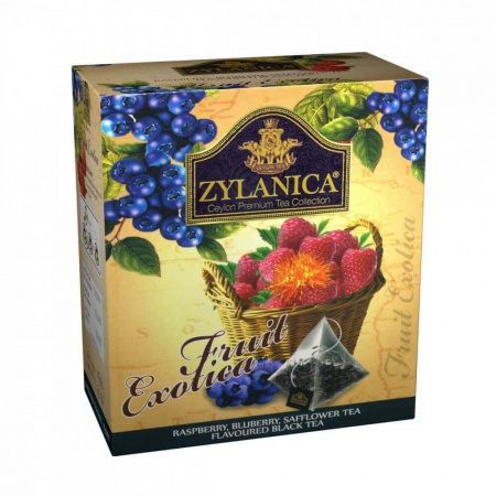 Чай Zylanica Fruit Exotica, чёрный с малиной, черникой, лепестками сафлора, 20 пирамидок