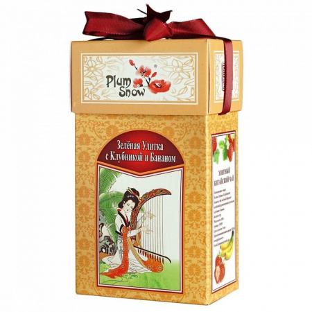 Чай Plum Snow "Зелёная Улитка с клубникой и бананом", зелёный листовой, 100 гр