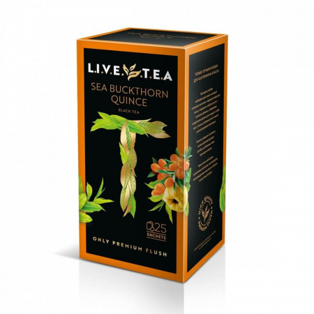 Чай Live Tea "Sea Buckthorn & Quince", черный с облепихой и айвой, 25 пакетиков