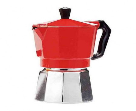 Гейзерная кофеварка на 3 чашки, красная, алюминий, Buon Caffe