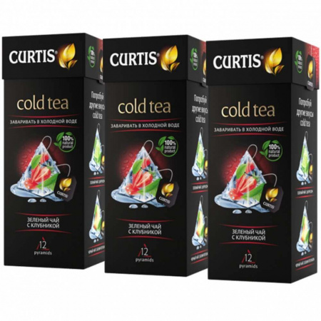 Чай Curtis "Cold Tea", зелёный с клубникой, 12 пирамидок х 3 упаковки