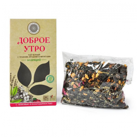Чай Фабрика Здоровых Продуктов "Доброе утро Бодрящий", чёрный с травами, ягодами и фруктами, 75 гр