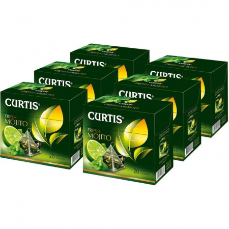 Чай Curtis "Fresh Mojito", зелёный с добавками, 20 пирамидок х 6 упаковок