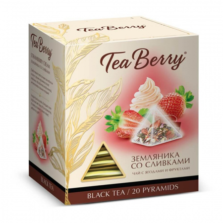 Чай Tea Berry "Земляника со сливками", черный с добавками, 20 пирамидок