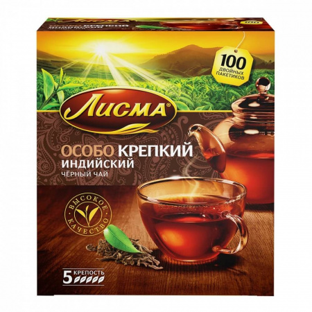 Чай Лисма "Особо крепкий", черный, 100 пакетиков