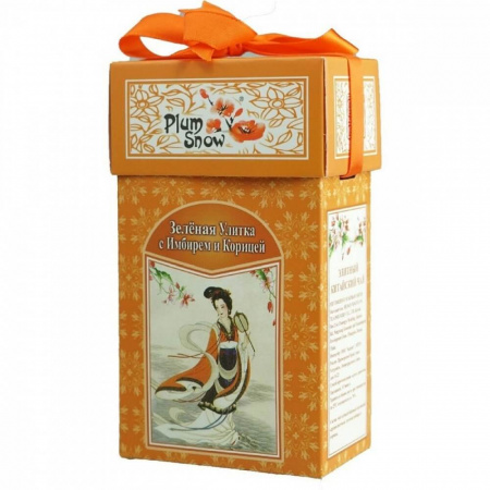 Чай Plum Snow "Зелёная Улитка с Имбирём и Корицей", зелёный листовой, 100 гр