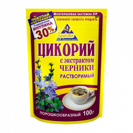 Цикорий Здоровье "С экстрактом черники", растворимый, 100 гр