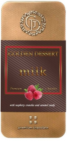 Шоколад Golden Dessert "Milk", молочный шоколад с кранчами малины и леденовой карамелью, 100 гр