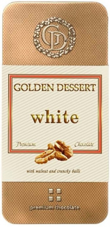 Шоколад Golden Dessert "White", белый шоколад с грецким орехом и хрустящими шариками, 95 гр