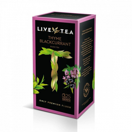 Чай Live Tea "Thyme & Blackcurrant", черный с чабрецом и черной смородиной, 25 пакетиков