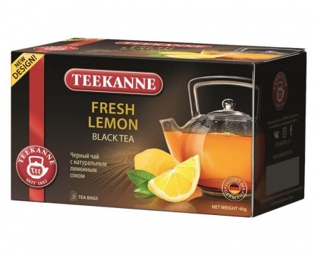 Чай черный Fresh Lemon с лимонным соком, 20 пакетиков * 2 г, TEEKANNE