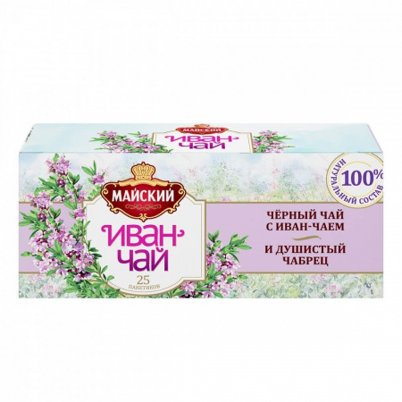 Чай Майский "Иван-чай с черным чаем и чабрецом", черный с добавками, 25 пакетиков