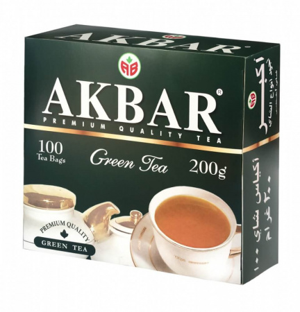 Чай Akbar "Green", зеленый китайский 100 пакетиков