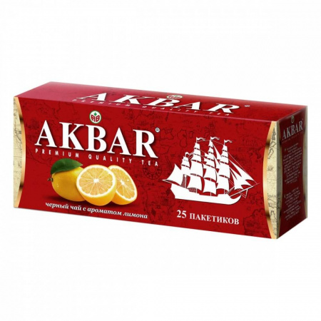 Чай Akbar, черный с ароматом лимона, 25 пакетиков