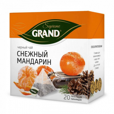 Чай Grand "Снежный Мандарин", черный с добавками, 20 пирамидок