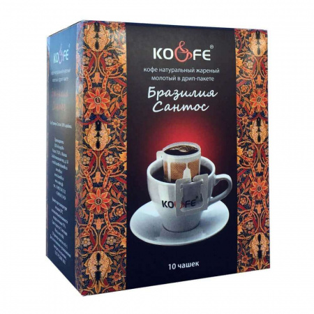 Кофе KO&FE "Бразилия Сантос", молотый, в дрип-пакетах, 10 штук