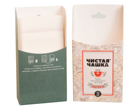 Пакеты для заваривания чая и трав (для чашки), 100 шт., бумажные 5.5x15 с клапаном, Чистая чашка