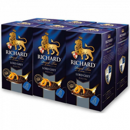 Чай Richard "Lord Grey", чёрный с добавками, 25 сашетов х 6 упаковок
