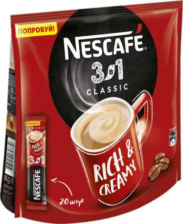 Кофе Nescafe Classic 3 в 1, растворимый, 20 пакетиков