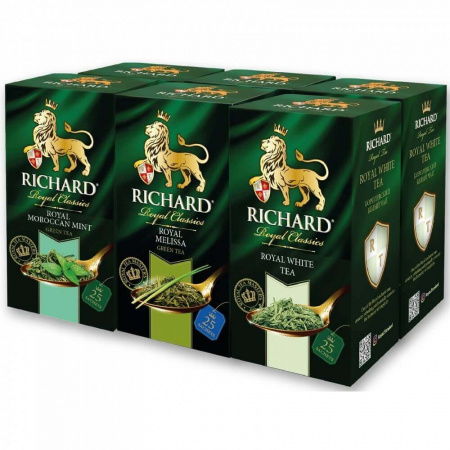 Набор чая Richard "Royal Morocan Mint | Royal Melissa | Royal White Tea", ассорти, 25 сашетов х 6 уп
