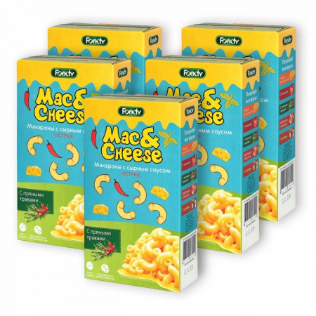 Макароны с сырным соусом Foody "Mac&Cheese", острые с пряными травами, 5 упаковок по 143 гр