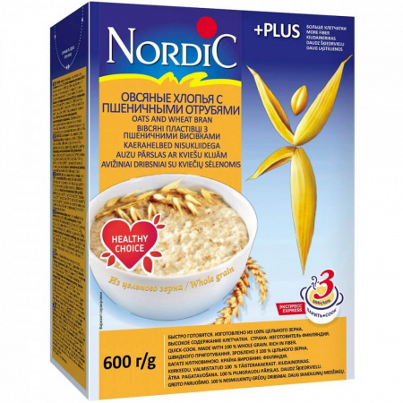 Овсяные хлопья Nordic "С пшеничными отрубями", 600 гр
