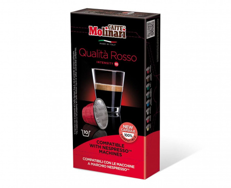 КОФЕ В КАПСУЛАХ ДЛЯ КОФЕМАШИН NESPRESSO ROSSO, 70% АРАБИКА / 30% РОБУСТА​, 10 ШТ. ПО 5 Г, MOLINARI