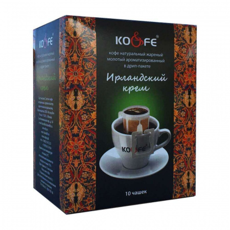Кофе KO&FE "Ирландский крем", ароматизированный, молотый, в дрип-пакетах, 10 штук