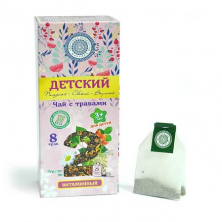 Чай Фабрика Здоровых Продуктов "Детский Витаминный Рецепт №2", чёрный с добавками, 25 пакетиков