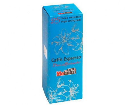 КОФЕ В ЧАЛДАХ DECAFFEINATO, ПОРЦИОННЫЙ, 100% АРАБИКА, КАРТОННАЯ УПАКОВКА 7Г.Х25ШТ., MOLINARI