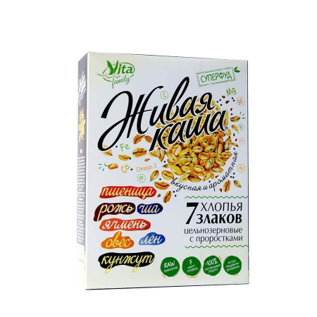 Каша Vita "7 злаков", пшеница, рожь, ячмень, овес, чиа, кунжут, лен, хлопья с проростками, 300 гр