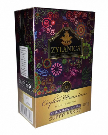 Чай Zylanica Ceylon Premium, чёрный листовой, Super Pekoe, 200 гр