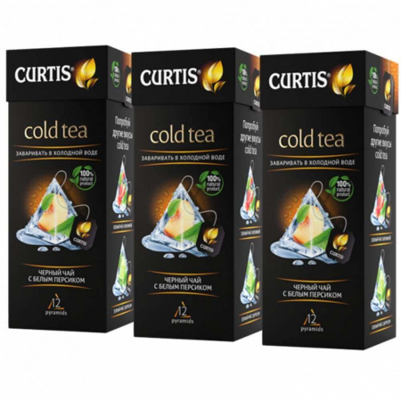 Чай Curtis "Cold Tea", чёрный с белым персиком, 12 пирамидок х 3 упаковки