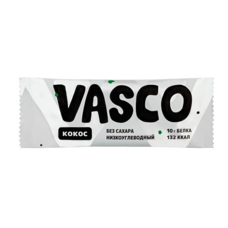 Протеиновый глазированный батончик Vasco "Кокос", без сахара, 40 гр