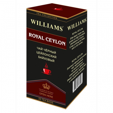 Чай Williams "Royal Ceylon", черный цейлонский байховый, 25 пакетиков