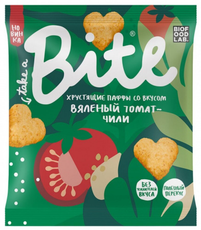 Мультизлаковые фигурки Take a Bite "Паффы со вкусом Вяленый томат-чили", 30 гр