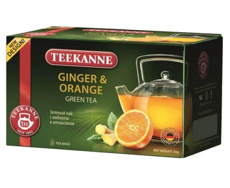 Чай зеленый Ginger & Orange с имбирем и апельсином, 20 пакетиков * 1.5 г, TEEKANNE