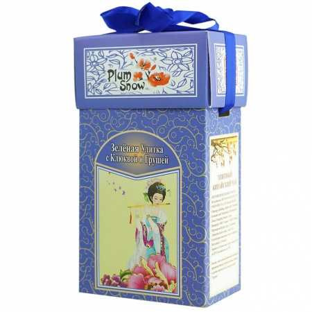 Чай Plum Snow "Зелёная Улитка с Клюквой и Грушей", зелёный листовой, 100 гр