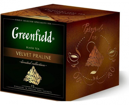Чайный напиток Velvet Praline, с ароматом шоколадного пралине, 15 пирамидок, Greenfield