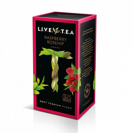 Чай Live Tea "Raspberry & Rosehip", черный с малиной и шиповником, 25 пакетиков