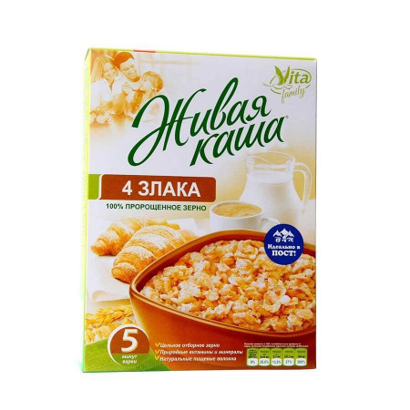 Каша Vita "4 злака", хлопья цельнозерновые с проростками, 300 гр