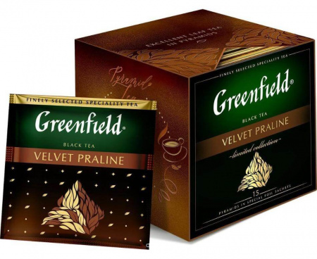Чайный напиток Velvet Praline, с ароматом шоколадного пралине, 15 пирамидок, Greenfield