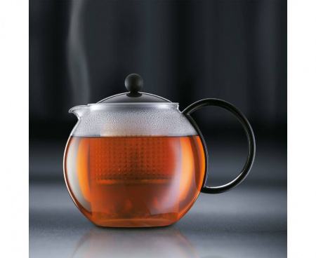 Чайник заварочный с пластиковым прессом Assam, 1 л, черный, стекло, Bodum