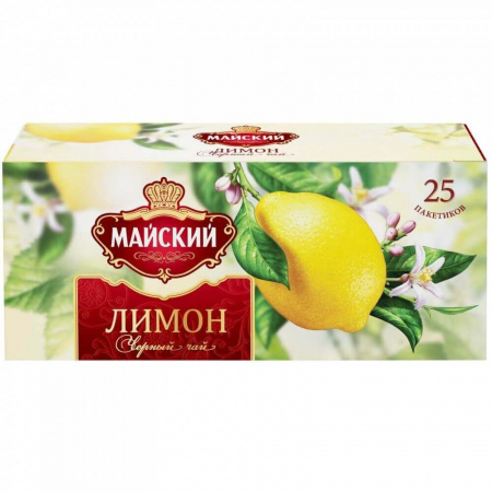 Чай Майский "Лимон", черный с добавками, 25 пакетиков