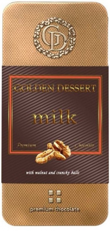 Шоколад Golden Dessert "Milk", молочный шоколад с грецким орехом и хрустящими шариками, 95 гр