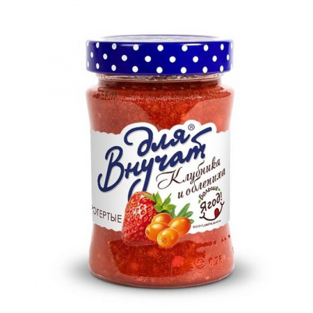 Клубника и Облепиха протёртые с сахаром Для Внучат, 320 гр