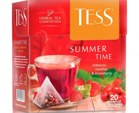 Чай травяной Summer Time с гибискусом, шиповником и клубникой, 20 пирамидок, Tess