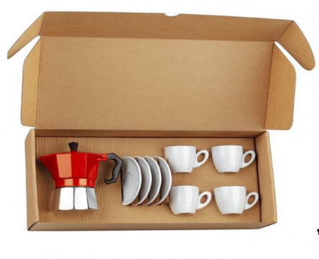 Подарочный набор Buon Caffe (гейзерная кофеварка на 3 чашки + 4 чашки + блюдца), красный, Buon Caffe