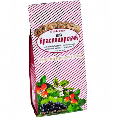 Чай Краснодарский "С шиповником, мелиссой, мятой и смородиной", черный листовой с добавками, 100 гр