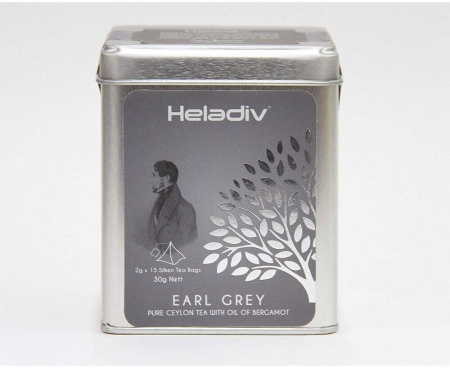 Чай черный TIN PYRAMID EARL GREY, 15 пирамидок, Heladiv